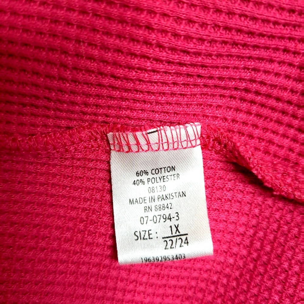Woman Within Henley Top Womens 22/24 Pink Waffle Knit Short Sleeve Button Neck - Picture 11 of 13